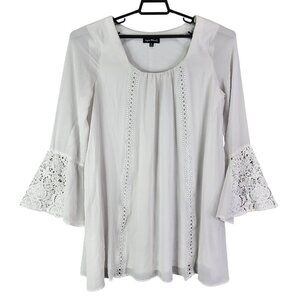 Womens  Sequin Heart Gray Tunic Blouse Boho Flared Laced Sleeve Round Neck XL